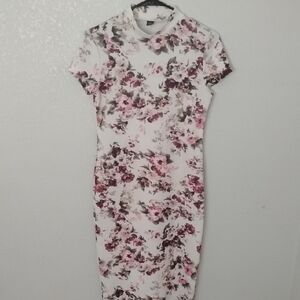 SHEIN Floral Midi Dress in Pink and Cream